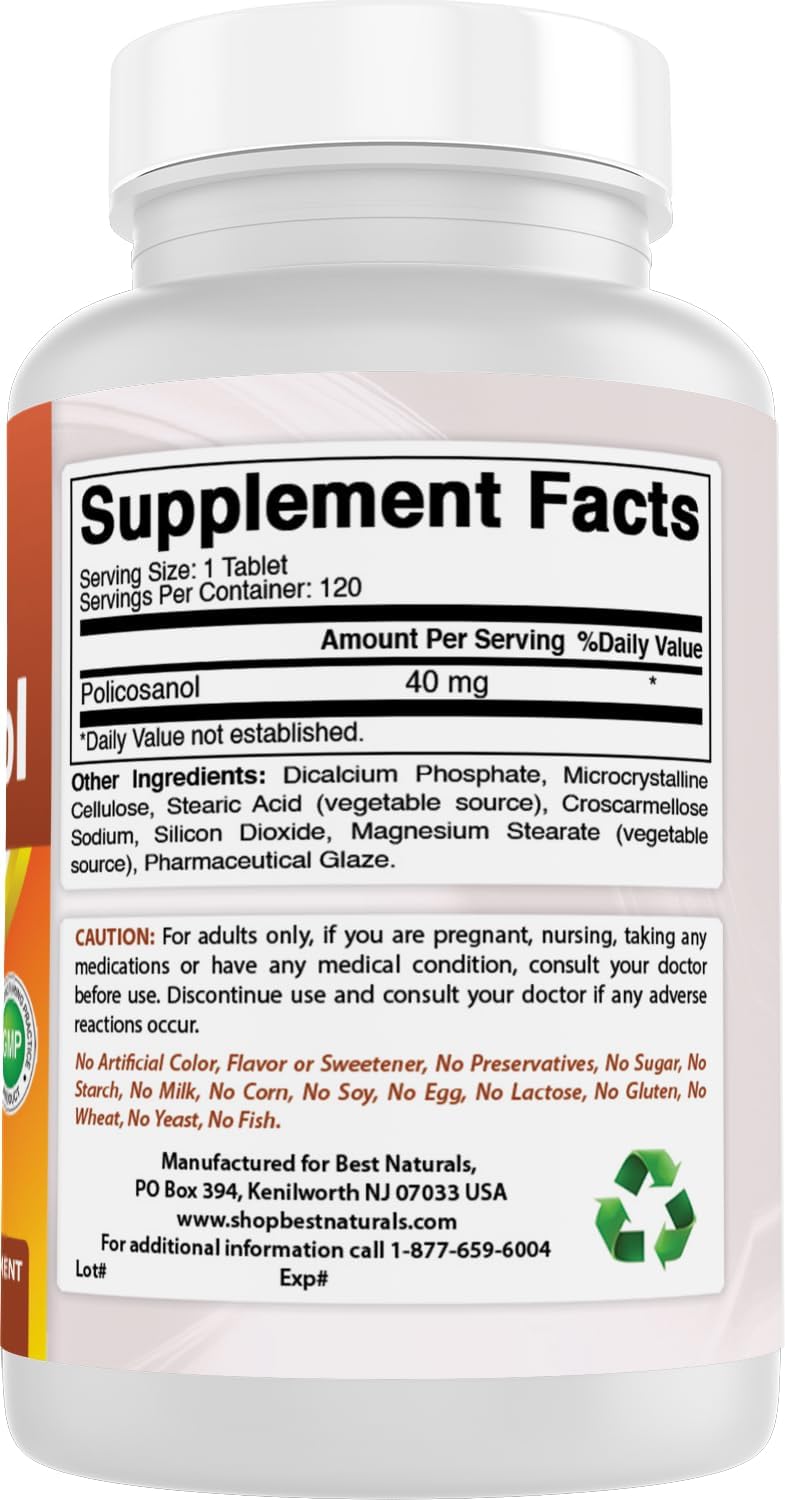 Best Naturals Policosanol 40mg, 120 comprimidos - Apoyo cardiovascular*