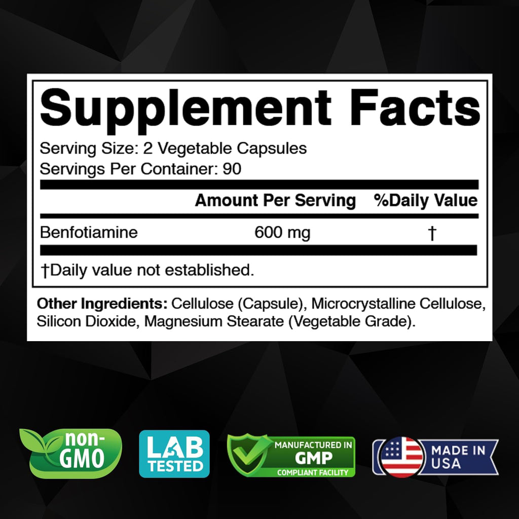 Vitabod Benfotiamina 600mg – 180 Cápsulas Vegetarianas – Suplemento de Vitamina B1 Liposoluble