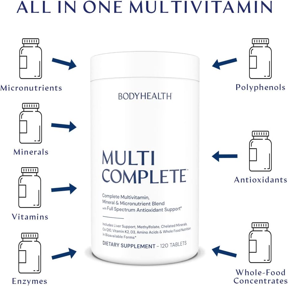 BodyHealth Multi Complete (120 Cápsulas) - Multivitamínico Diario con Alimentos Integrales, Minerales, Antioxidantes y Extractos para el Hígado