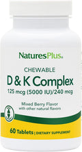 NaturesPlus Complejo D & K – 60 Comprimibles Sabor Bayas – Metabolismo del Calcio – Vegetariano, No-GMO, Sin Gluten, Sin Soja