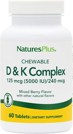 NaturesPlus Complejo D & K – 60 Comprimibles Sabor Bayas – Metabolismo del Calcio – Vegetariano, No-GMO, Sin Gluten, Sin Soja