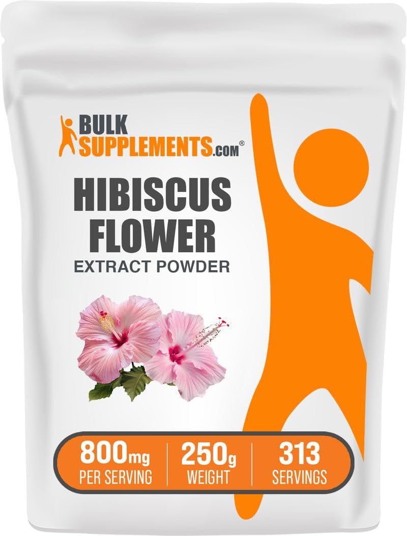 BulkSupplements.com Extracto de Flor de Hibisco en Polvo - Suplemento de Hibisco, Extracto de Hibisco, Suplemento Herbal - Vegano y Sin Gluten, 800mg por Ración, 250g (Paquete de 1)
