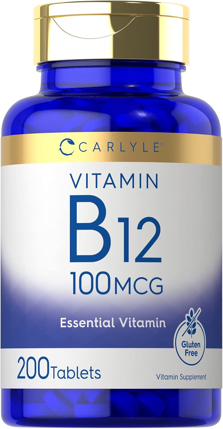 Carlyle Vitamina B12 100 mcg | 200 Comprimidos | Suplemento Esencial | Vegano, Sin OMG y Sin Gluten