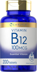 Carlyle Vitamina B12 100 mcg | 200 Comprimidos | Suplemento Esencial | Vegano, Sin OMG y Sin Gluten
