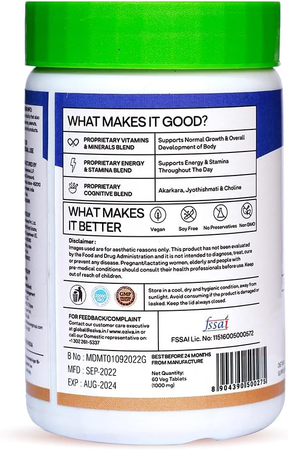 OZIVA Multivitamínico Diario para Hombres | 60 Cápsulas Veganas con Ashwagandha y 23 Vitaminas y Minerales