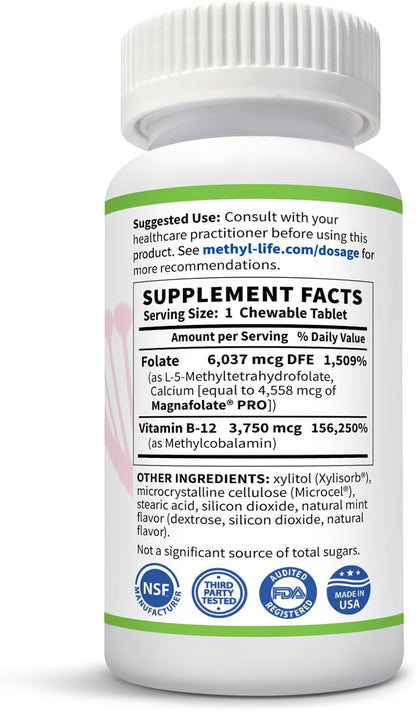Methyl-Life® B-Methylated Chewable – 3 mg – Individuos con variaciones genéticas MTHFR que necesitan formas – Image 2