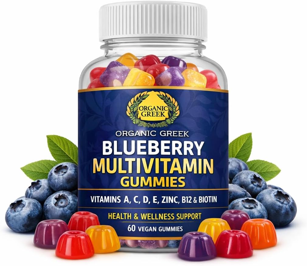 Organic Greek Multivitamin Gummies - 13 Vitaminas y Minerales - Sabor Arándano