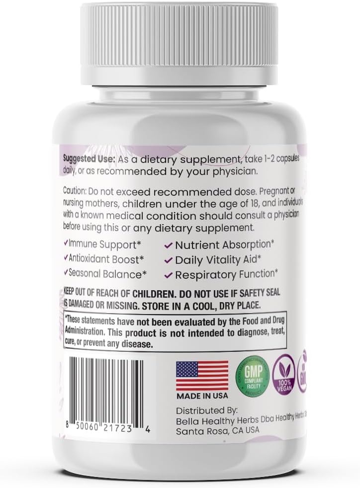 Healthy Herbs Wildcrafted Elderberry Sea Moss Capsules | 2600mg Irish Sea Moss + Elderberry | Vegano, No-GMO (60 Cápsulas)