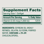 Spring Valley Vitamina D3 Suplemento en Cápsulas Blandas, 25 mcg (1.000 UI), 450 Unidades