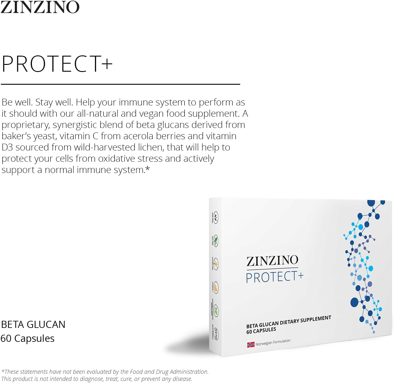 Zinzino Protect+ - Suplemento Inmunológico con Beta-Glucanos, Vitamina C y D3, 60 Cápsulas