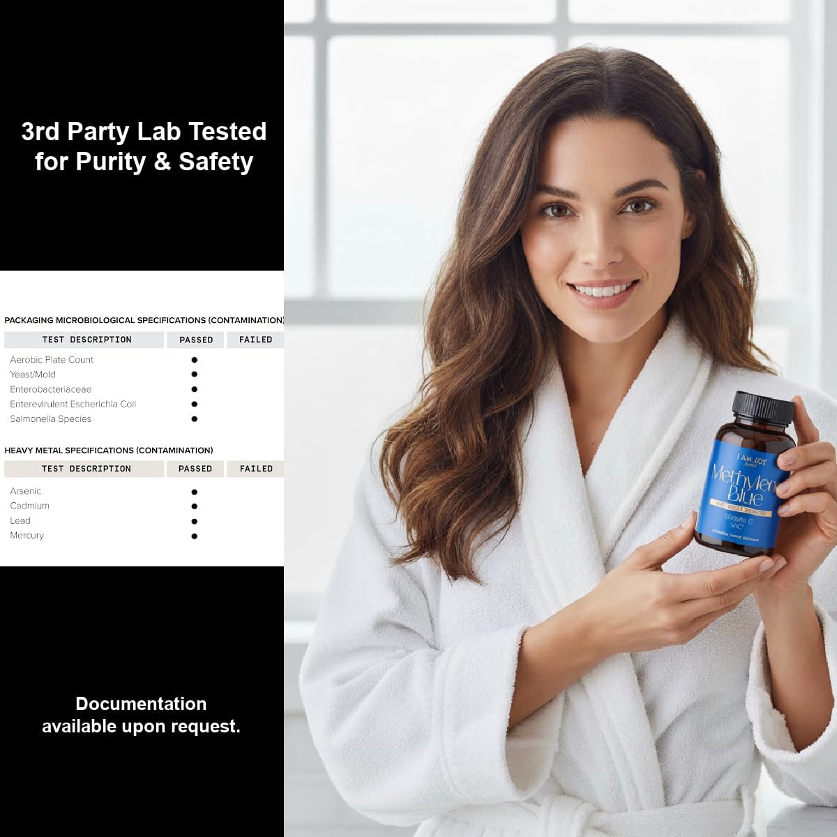 I Am Joy co. Cápsulas de Azul de Metileno (Grado Farmacéutico USP) con NAC, Vitamina C y Remolacha - 60 Cápsulas