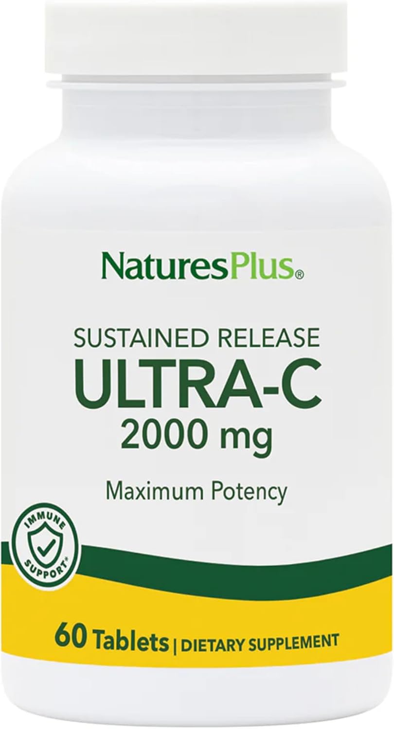 NaturesPlus Ultra-C 2000 mg - 60 Comprimidos - Vitamina C con Escaramujo - Apoyo Inmunológico y Antioxidante - Vegetariano, Sin Gluten