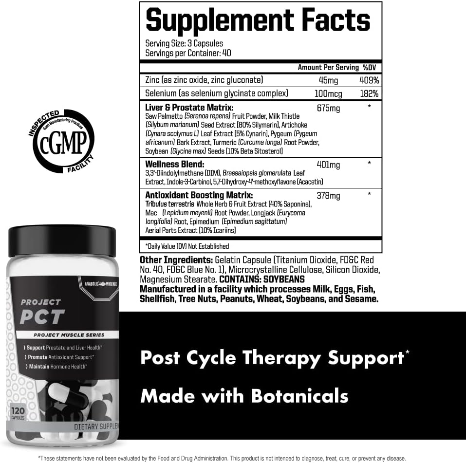 Anabolic Warfare Project PCT – 120 Cápsulas – Apoyo Hormonal, Recuperación Post-Entreno y Protección Hepática con Botánicos