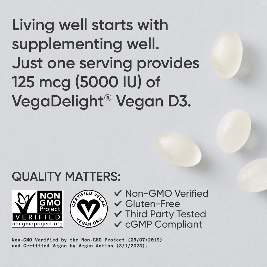 Sports Research Vitamina D3 Vegana 5000 IU (125 mcg) con Aceite de Coco - 60 Softgels