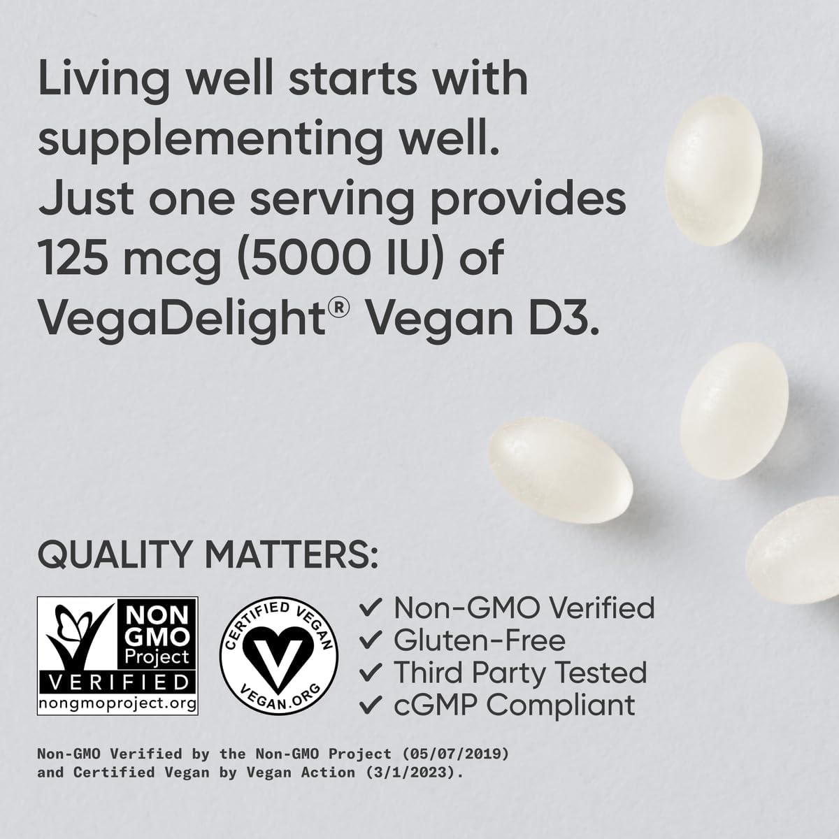 Sports Research Vitamina D3 Vegana 5000 IU (125 mcg) con Aceite de Coco - 60 Softgels