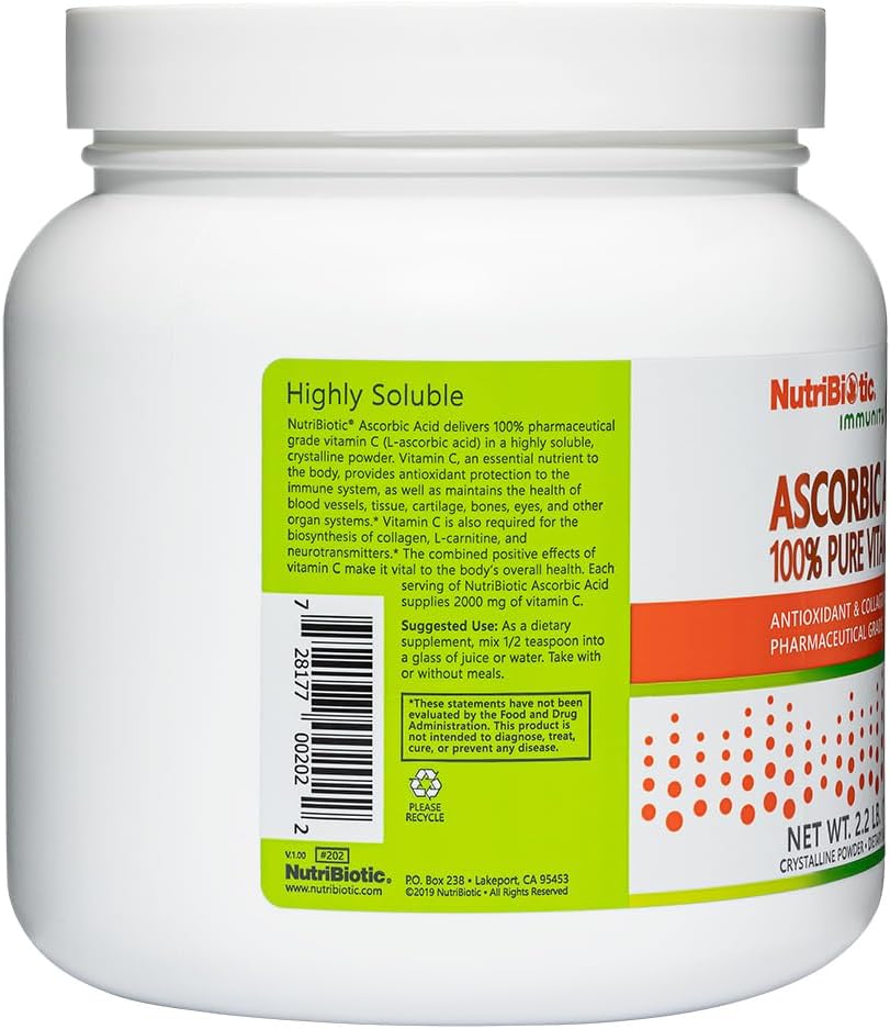 NutriBiotic Ascorbic Acid Vitamin C Powder, 2.2 lb (1 kg) - Pharmaceutical Grade L-Ascorbic Acid, 2000 mg Per Serving
