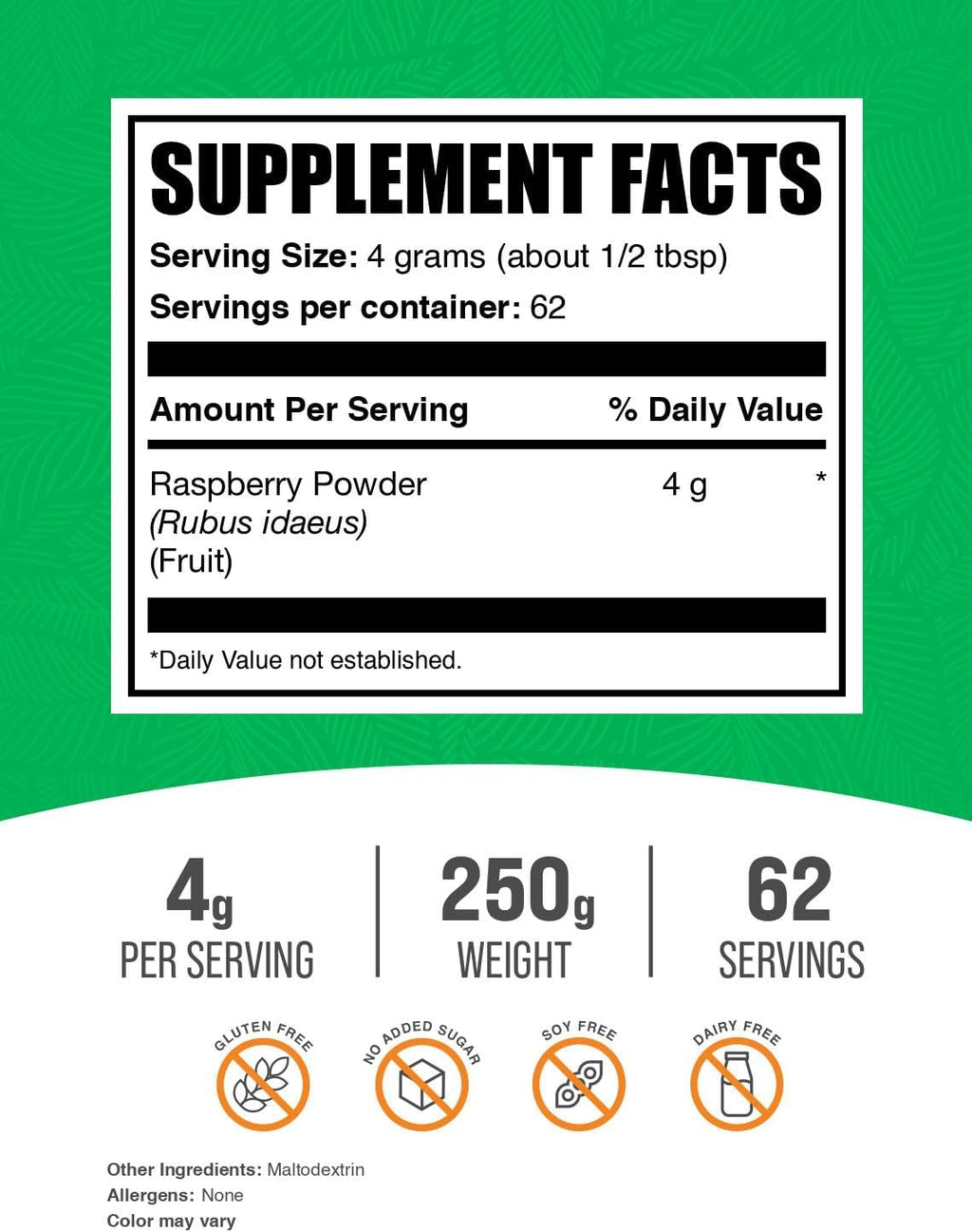BulkSupplements Polvo de Frambuesa - 250g (8.8 oz)