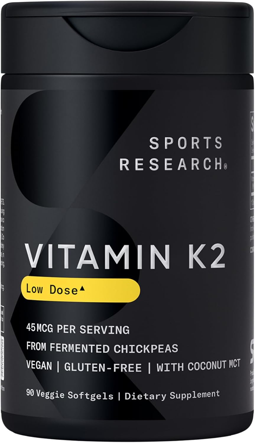 Sports Research Vitamina K2 (MK-7) 45mcg con Aceite de Coco MCT - 90 Cápsulas Vegetales Veganas