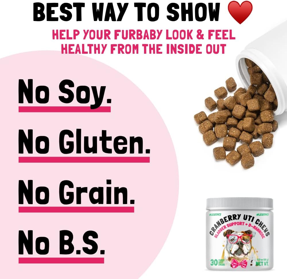 Cranberry UTI Chews para Perros - Apoyo a la Vejiga y Tracto Urinario con D-Mannosa - Complemento Natural de Arándano - 30 Chewables Sabor Pollo