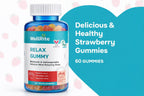 Wellrite Relax Gummy Vitamins con Ashwagandha y Melatonina – 60 Gominolas sabor fresa, veganas, sin gelatina, sin gluten, sin frutos secos