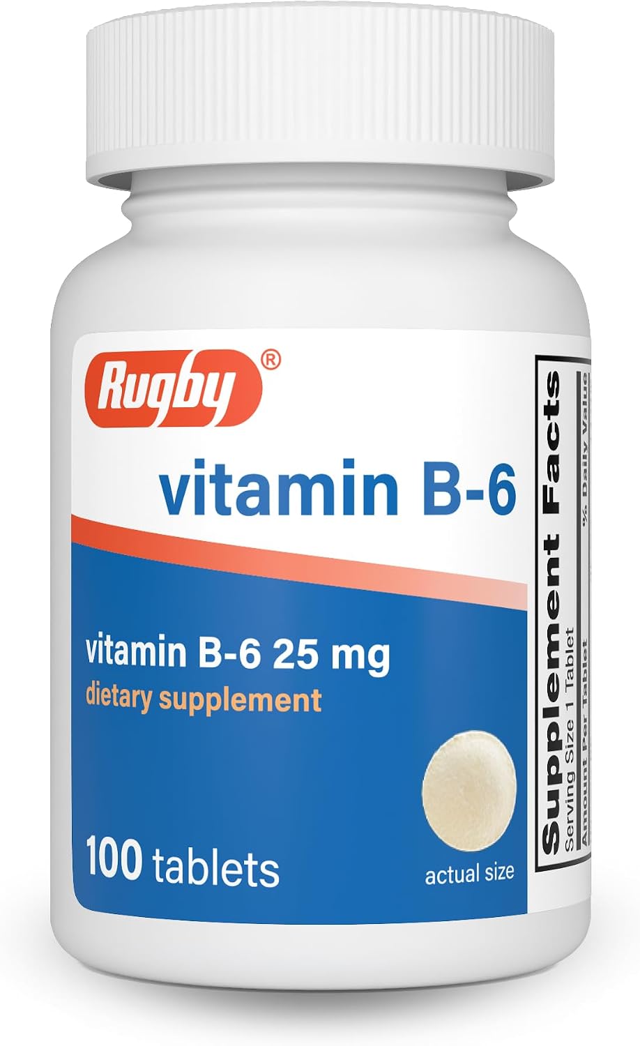 Rugby Vitamin B-6 Tablets - 25mg de Vitamina B6 - Suplemento Alimenticio - 100 Comprimidos (Paquete de 2)