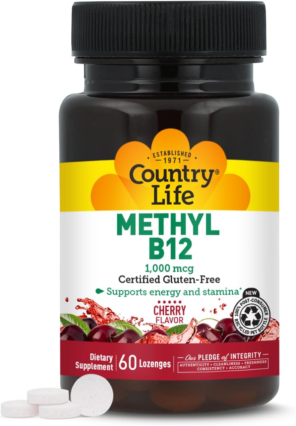 Country Life Methyl B12, Supports Energy and Vitality, 1000mcg, 60 Tablets, Certified Gluten-Free and Vegan