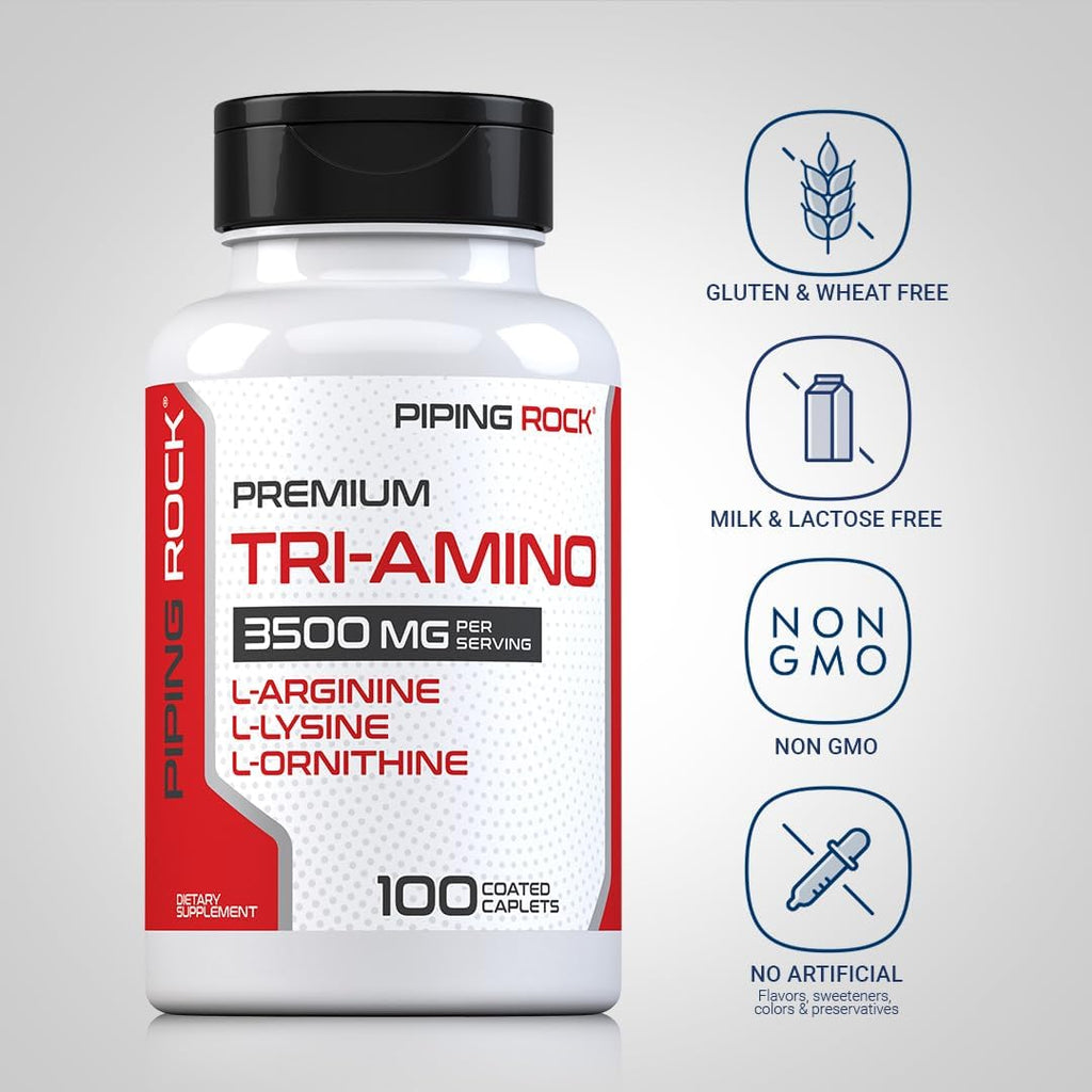 Piping Rock Tri Amino Complex con L-arginina, L-ornitina, L-lisina | 100 comprimidos