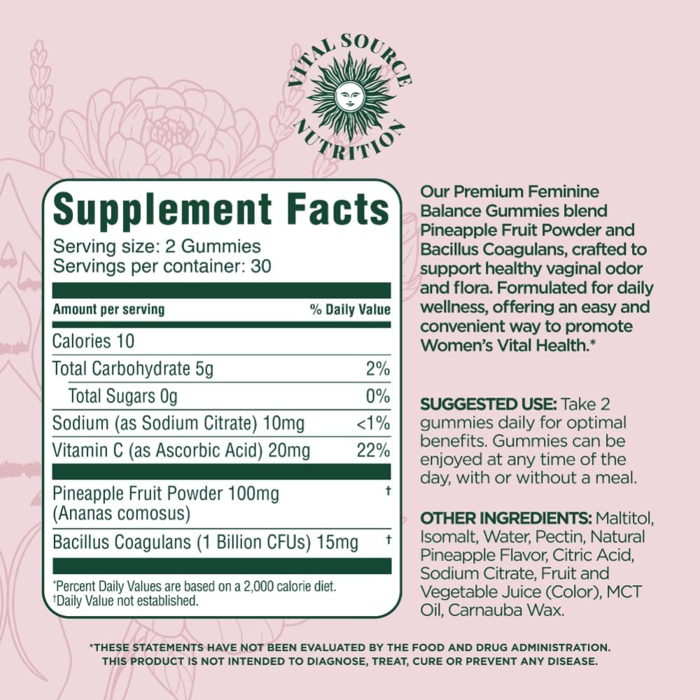 Vital Source Nutrition Gominolas Probióticas Femeninas - Piña Hawaiana - 60 Gominolas - 30 Días