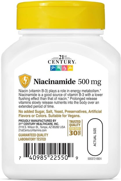 21st Century Niacinamida 500 mg Comprimidos de Liberación Prolongada - 220 unidades (Pack de 2) – Image 3