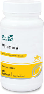 Klaire Labs SFI Health Vitamina A - Alta Potencia 25000 UI (7500 mcg RAE) de Aceite de Hígado de Pescado, Retinol Preformado (100 Cápsulas Blandas)