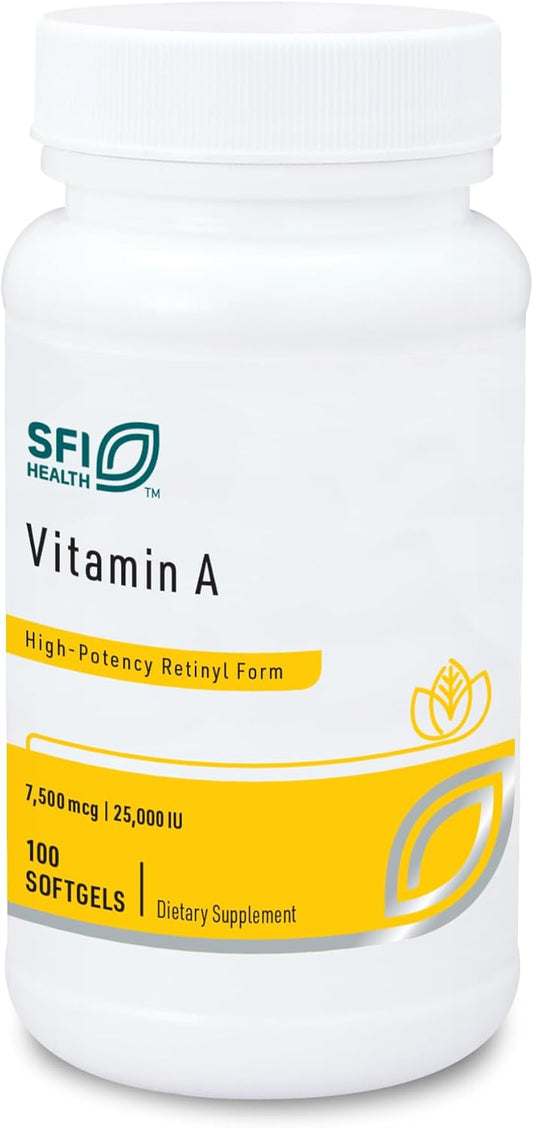 Klaire Labs SFI Health Vitamina A - Alta Potencia 25000 UI (7500 mcg RAE) de Aceite de Hígado de Pescado, Retinol Preformado (100 Cápsulas Blandas)