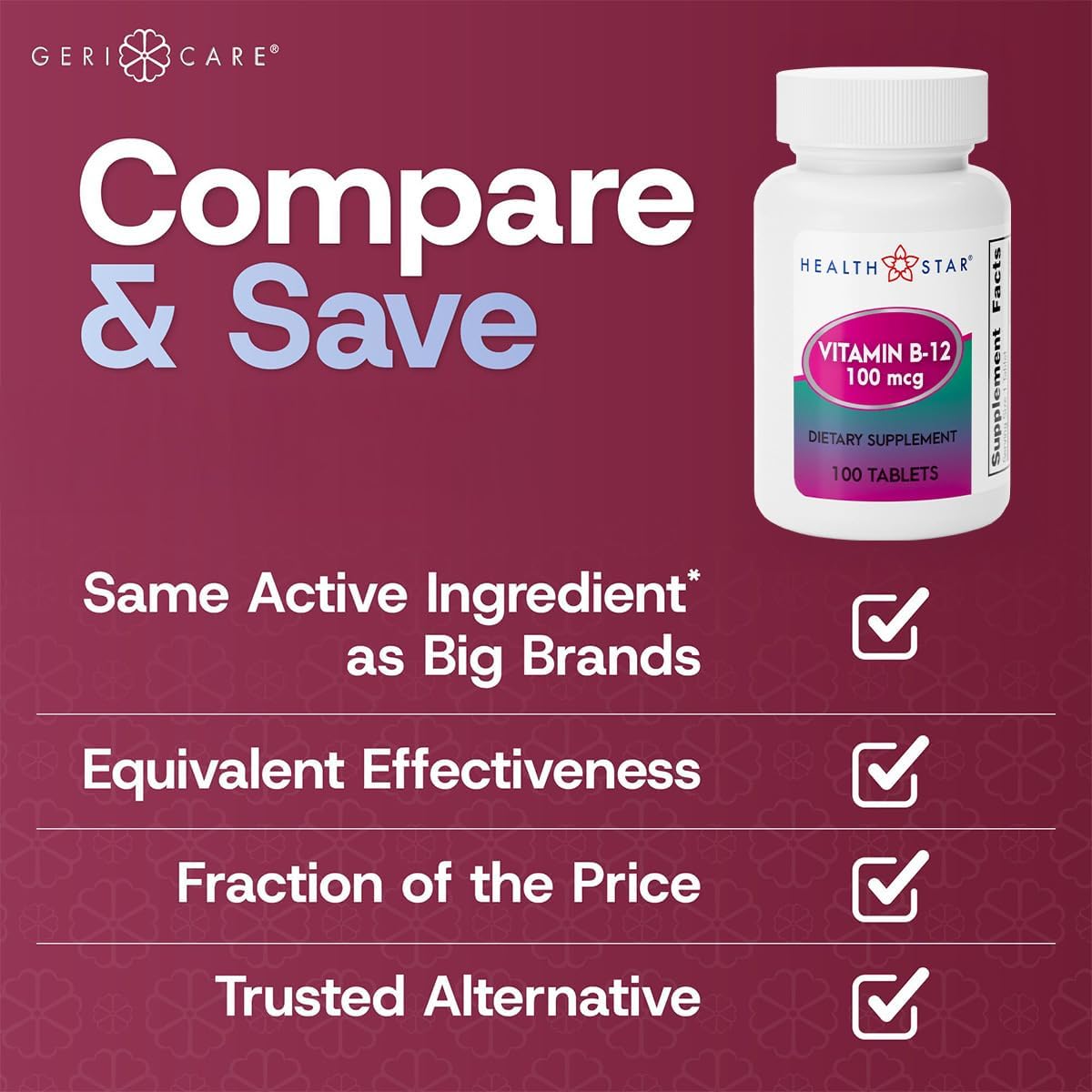 GeriCare Vitamina B12 100 mcg, 100 Tabletas