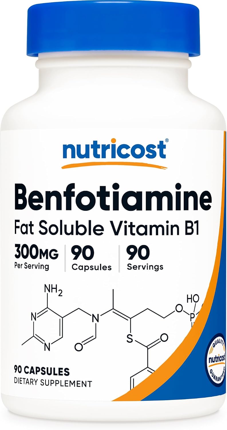 Nutricost Benfotiamina 300mg, 90 Cápsulas - Vitamina B1 Liposoluble Sin Gluten, No GMO, Vegetariano
