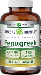 Amazing Formulas Suplemento de Semillas de Fenogreco | 610 mg | 360 Cápsulas Vegetales | No OGM | Sin Gluten | Fabricado en EE.UU.