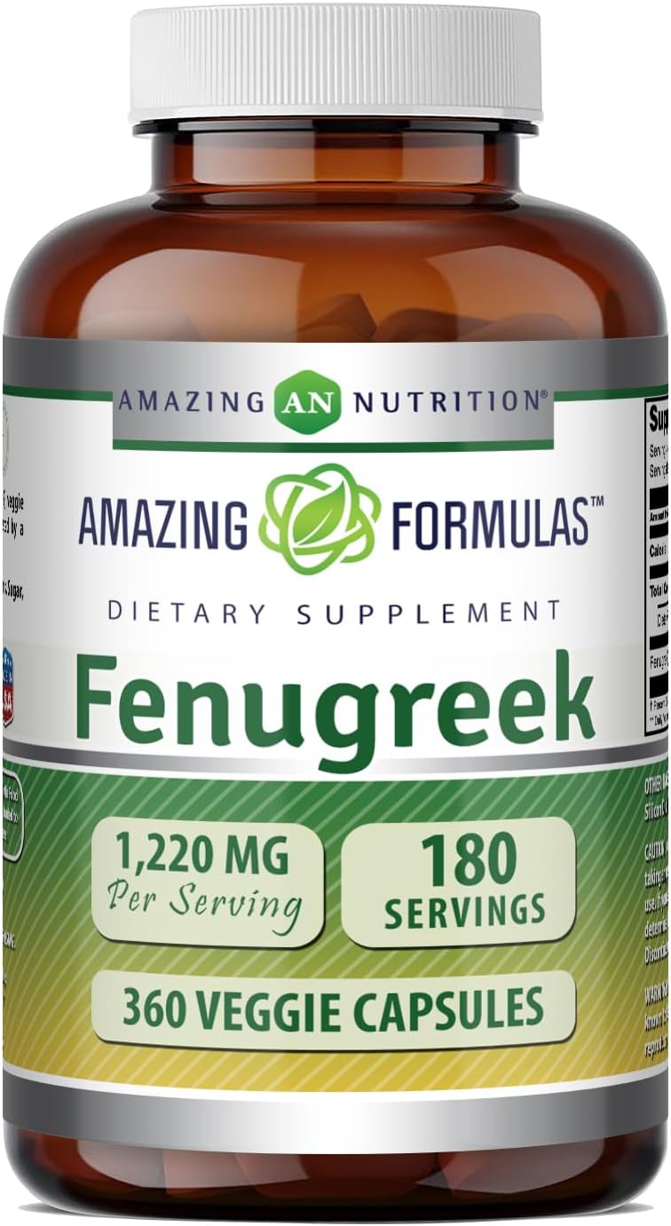 Amazing Formulas Suplemento de Semillas de Fenogreco | 610 mg | 360 Cápsulas Vegetales | No OGM | Sin Gluten | Fabricado en EE.UU.