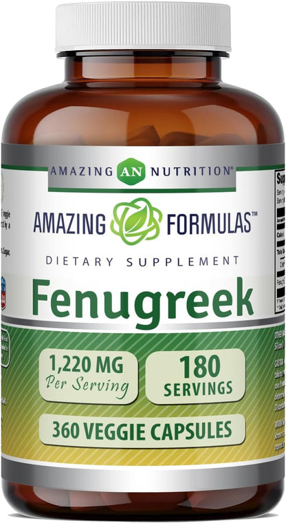 Amazing Formulas Suplemento de Semillas de Fenogreco | 610 mg | 360 Cápsulas Vegetales | No OGM | Sin Gluten | Fabricado en – Image 1