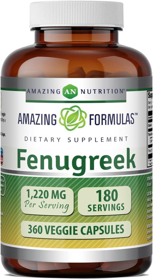 Amazing Formulas Suplemento de Semillas de Fenogreco | 610 mg | 360 Cápsulas Vegetales | No OGM | Sin Gluten | Fabricado en EE.UU.