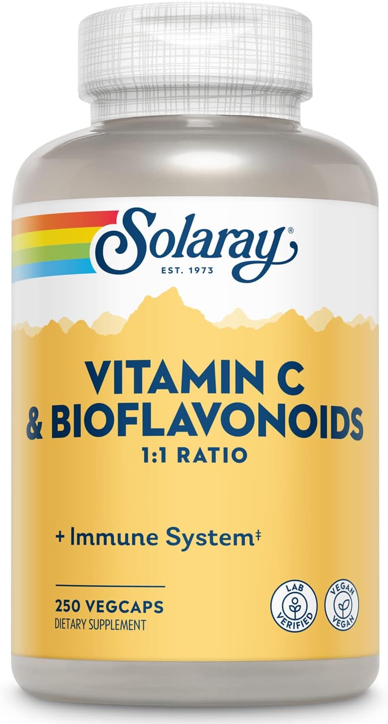 SOLARAY Vitamina C 500mg con Bioflavonoides Cítricos, 1:1 - 100 Cápsulas Veganas