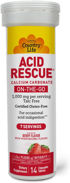 Country Life Acid Rescue Comprimidos Masticables - Alivio Rápido de la Acidez, 400mg Calcio y Magnesio, Vegano, Sin Gluten, 8 Envases (112 tabletas)