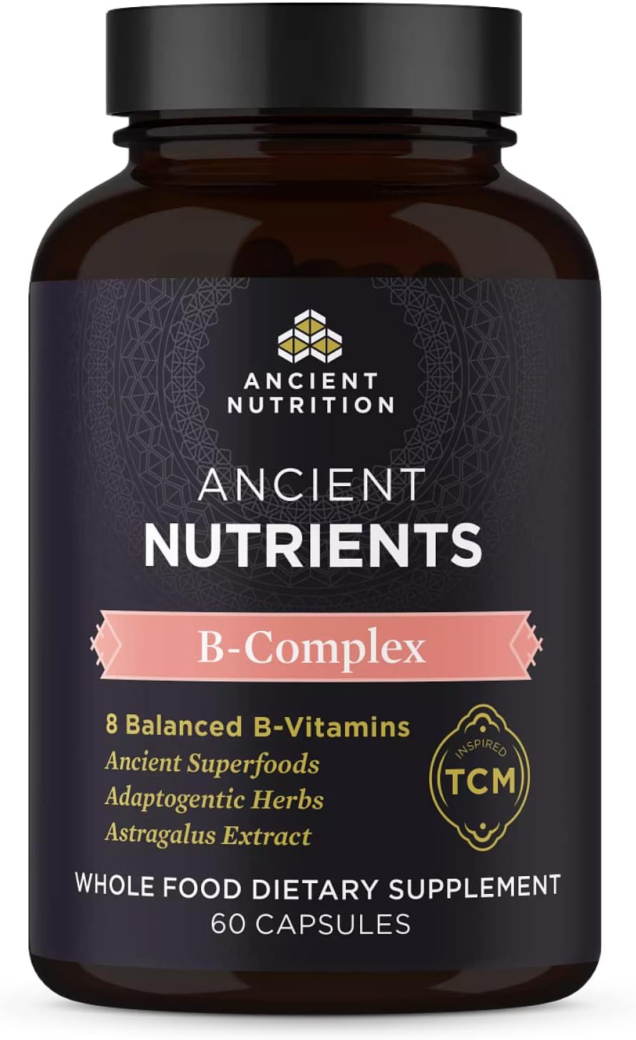 Ancient Nutrition Complejo de Vitamina B, 8 Vitaminas B Equilibradas, Apoya Niveles de Energía Saludables, Hierbas Adaptógenas, Activado por Enzimas, Paleo y Keto Friendly, 60 Cápsulas