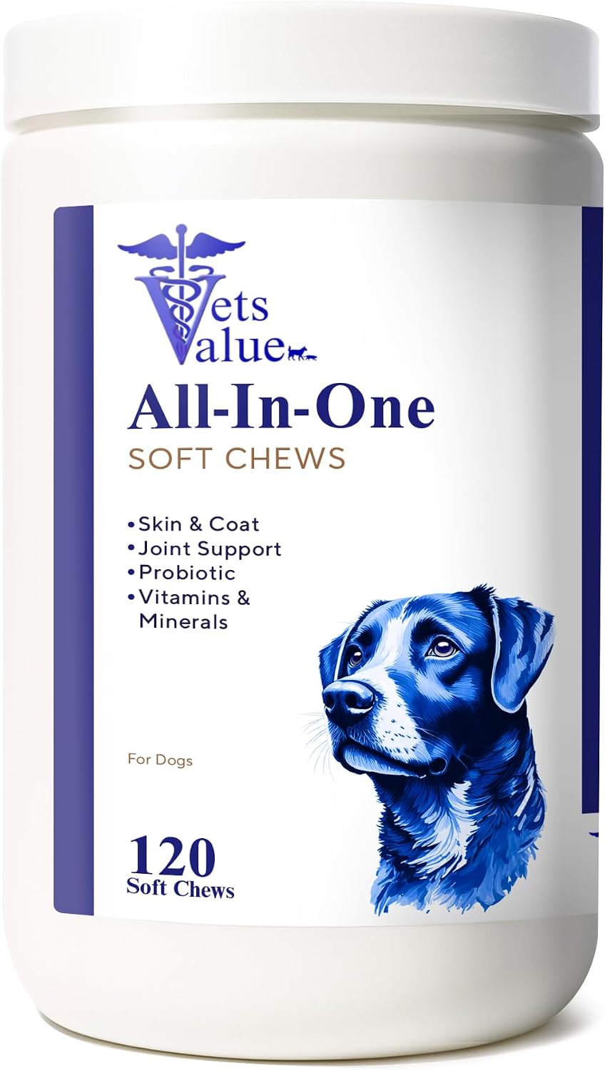 Multivitamínico para Perros en Snacks Blandos (120 unidades) - Completo Apoyo a la Inmunidad, Digestión, Piel y Articulaciones con Glucosamina y Omega