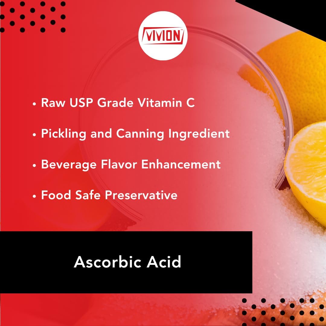 Vitamina C en Polvo - 1 kg - Ácido L-Ascórbico USP - Grado Alimentario para Conservación y Elaboración de Cerveza