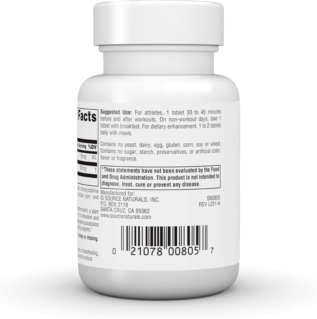 Source Naturals Athletic Series, Ácido Ferúlico Trans, 250 mg, 60 Comprimidos