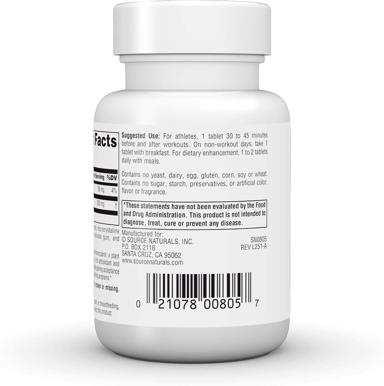 Source Naturals Athletic Series, Ácido Ferúlico Trans, 250 mg, 60 Comprimidos