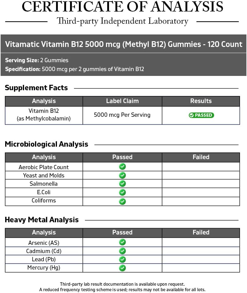 Vitamatic Vitamina B12 5000 mcg (Metilcobalamina) Gominolas - 120 unidades - Apoyo al Metabolismo Energético y Salud del Sistema Nervioso, Sabor Natural a Cereza