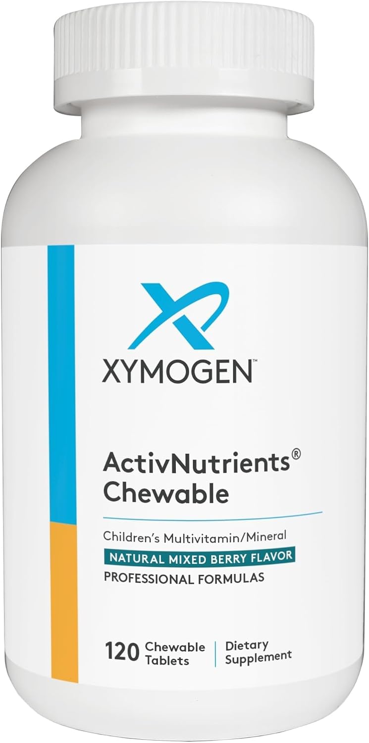 XYMOGEN ActivNutrients Chewable - Multivitamínico Infantil para el Bienestar - Antioxidantes y Micronutrición - Sin OGM ni Gluten - Sabor a Frutos Rojos - 120 Comprimidos