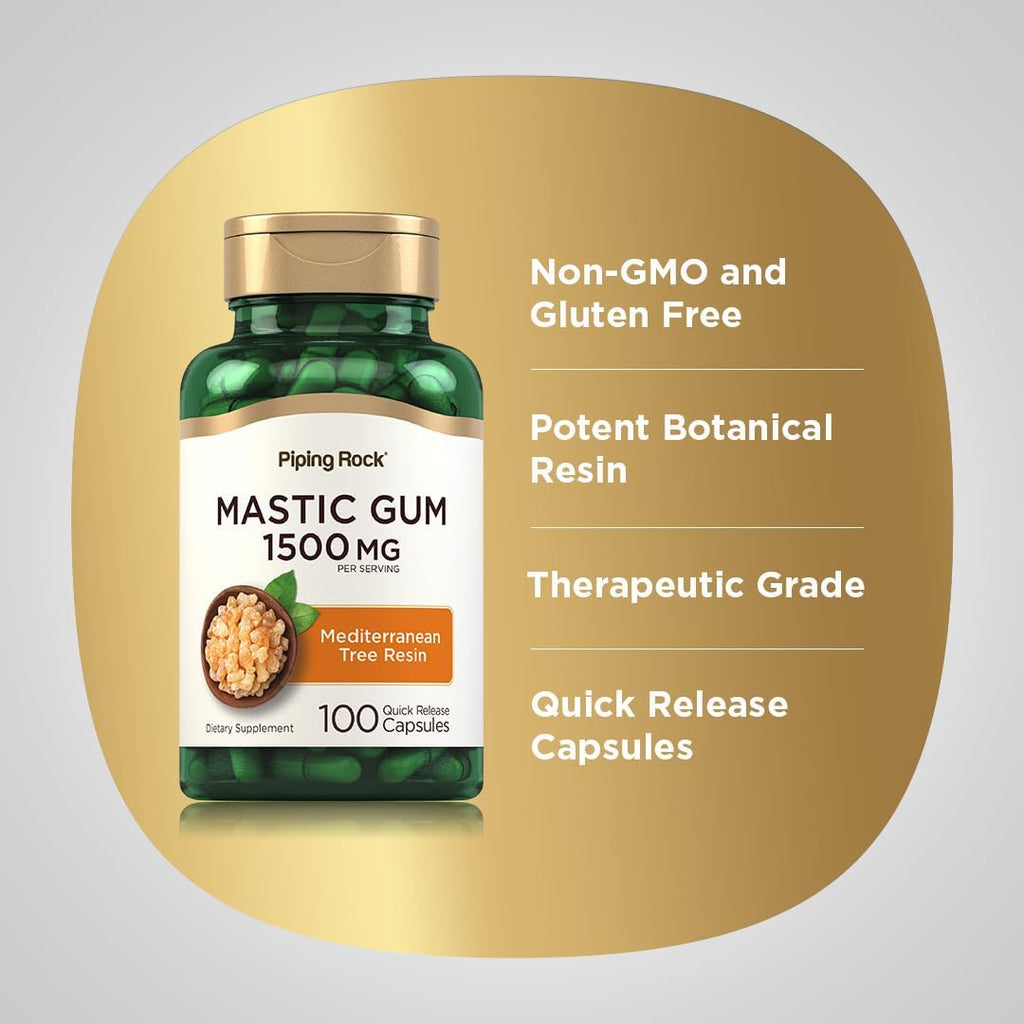 Piping Rock Goma de Masilla en Cápsulas 1500mg | 100 Cápsulas | Resina de Árbol Mediterráneo | No Transgénico, Sin Gluten