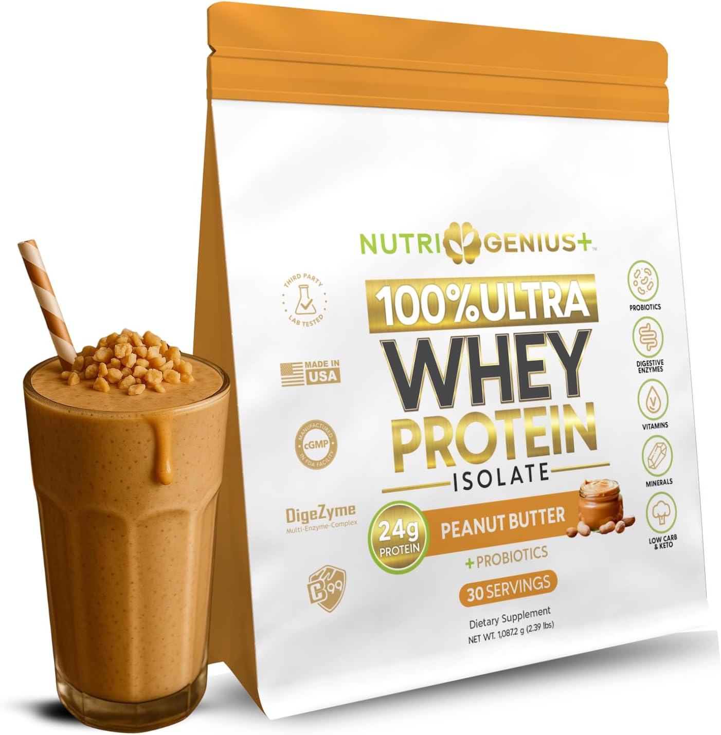 All-in-One Nutrition Whey Protein Isolate with Probiotics, Digestive Enzymes, Vitamins and Minerals, Chocolate, 30 Servings