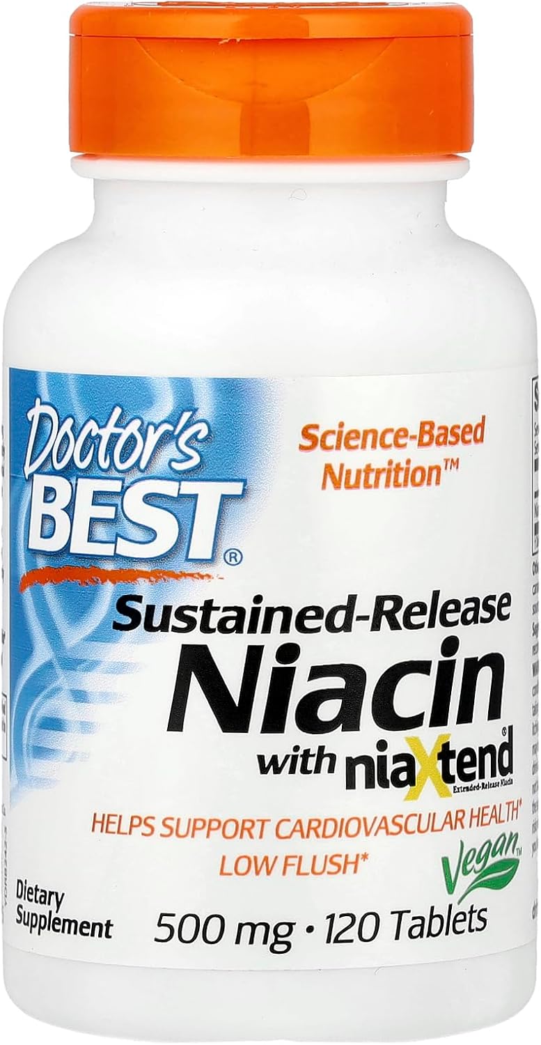 Doctor's Best Real Niacin, Liberación Prolongada, 500 mg, 120 Comprimidos