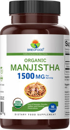 Brieofood Manjistha Orgánica 1500mg, 90 Comprimidos Vegetarianos